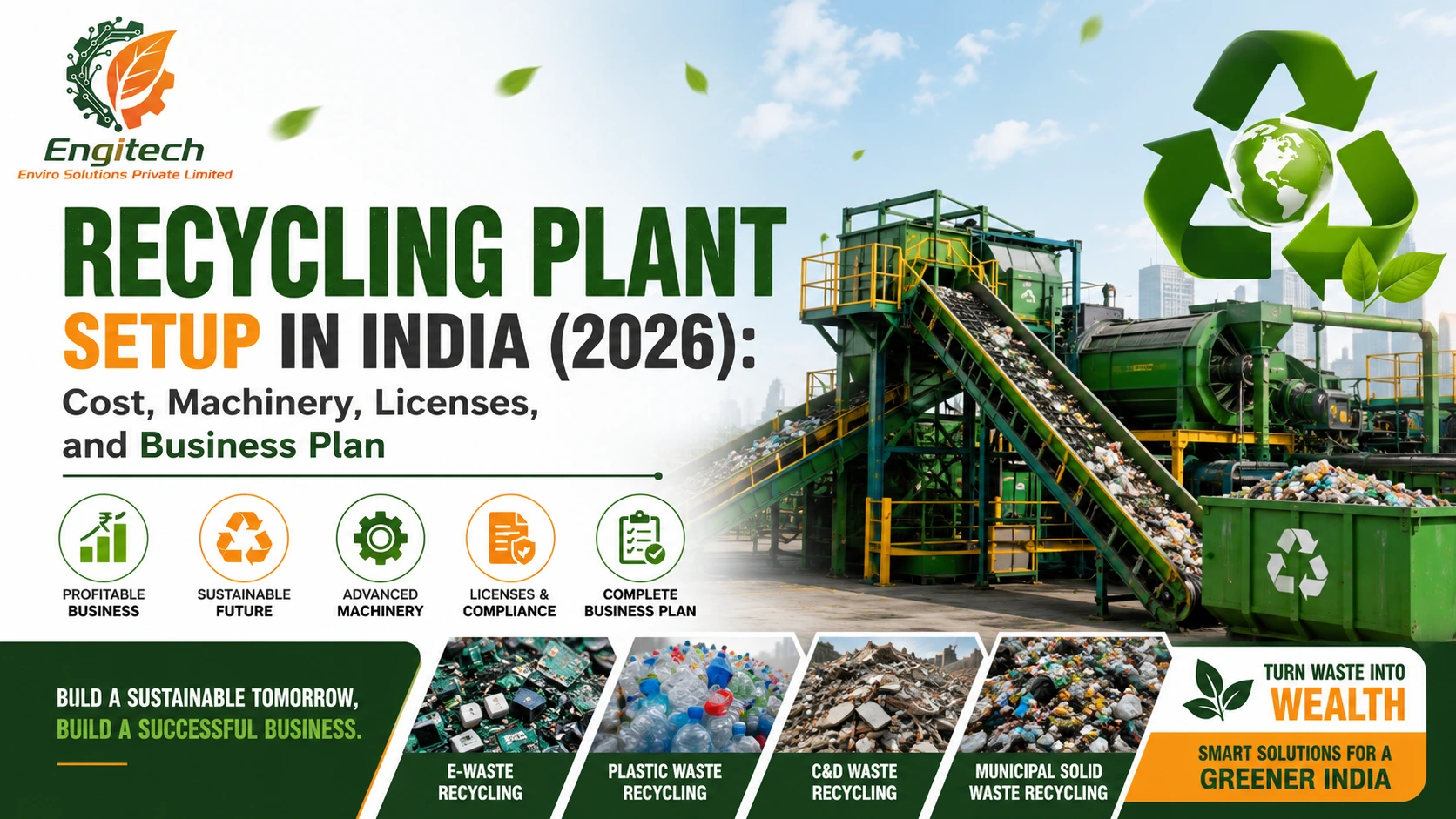 You are currently viewing Recycling Plant Setup in India (2026): Cost, Machinery, Licenses, and Business Plan